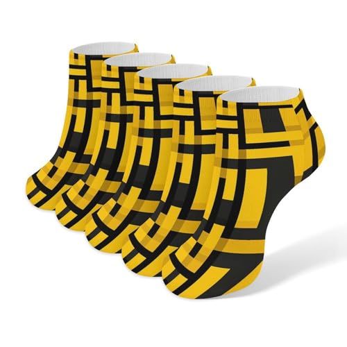 Yellow Black Plaid Checkered Ankle Socks for Men Women No Show Socks Lightweight Low Cut 5 Pairs