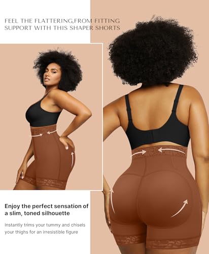 Image of SHAPELLX Shapewear Tummy Control Fajas Colombianas Moldeadoras Butt Lifting Shapewear Shorts For Women (Brown,X-large)