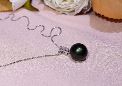 12mm & 14mm South Sea Pearl Pendant Necklace with Diamonds for Women - 12mm & 14mm Tahitian Pearl Necklace with Diamonds Single Pearl Necklace for Women with 925 Sterling Silver Chain2