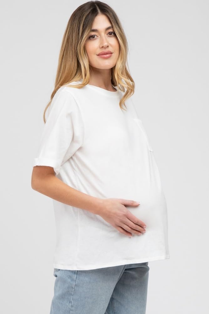 PinkBlush Oversized Pocket Front Short Sleeve Maternity Top
