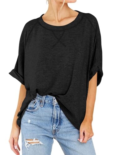 Langwyqu Oversized Tshirts Summer Short Sleeve Shirts Casual Loose Fit Basic Tees4