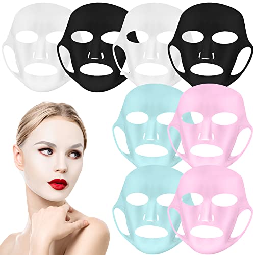 Demissle 16 Pieces Reusable Silicone Face Mask Moisturizing Facial Mask Cover Silicone Face Patches Beauty Face Tool Avoid Evaporation for Women Sheet Masks Skin Care, Pink, Blue, Black, Clear