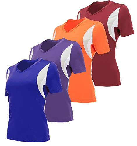 Women's Short Sleeve V-Neck T-Shirt Loose Fit Activewear Dri-Fit Moisture Wicking Workout Yoga Top (Available In Plus) #TOP27