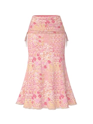 Verdusa Women's Plus Size Floral Maxi Skirt Fishtail Ruched Wrap Bodycon Skirts