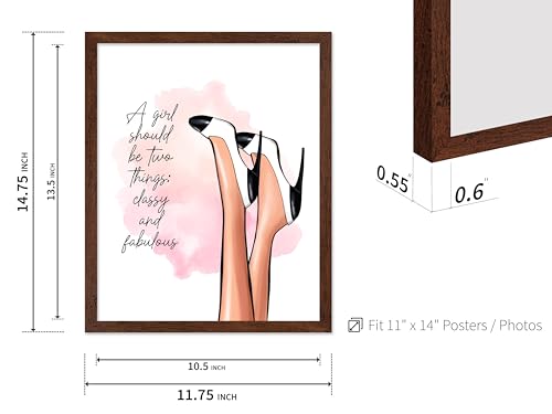 Image of Poster Master Classy And Fabulous Poster - Fashion Print - Positive Quote Art - Trendy Art - Modern Art - Gift for Women & Fashionista - Wall Decor for Bedroom or Girl's Room, 11x14 Brown Framed