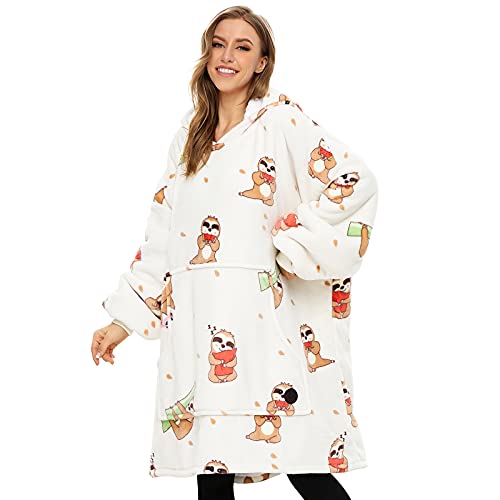 THREE POODLE Wearable Blanket Hoodie for Women, Oversized Sherpa Sweatshirt Blanket for Adults Men, Cozy Sloth Hooded Blankets, Gifts for Teen Girls Women Mom Sister