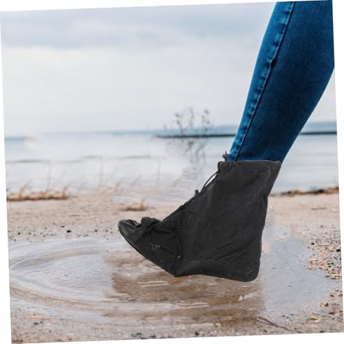 Cubiertas para zapatos impermeables GARVALON talla XXL, cubrebotas reutilizables antideslizantes para adultos, diseño con cremallera, color negro miniatura 5