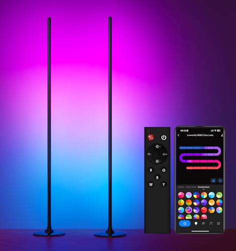 Lanmonlily Lampada da Terra LED, app compatibile con Alexa e Google Assistant, musica Sincronizzazione e Timer e DIY Modalità, 16 milioni di colori Lampada da terra elegante per camera 2 pezzi