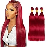 26 28 30 Inch GveoXvo Red Bundles Human Hair Burgundy Straight Bundles Unprocessed Virgin Mixed Length Wine Red Bundle Hair Weave