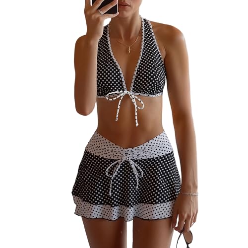 Maillot de bain 3 pièces dos nu haut de gamme imprimé pois pour la piscine