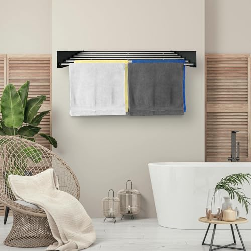 Vonia Wandtrockengestell 100 x 50 cm – platzsparend & zusammenklappbar – robuster Wäschetrockner zur Wandmontage im Badezimmer, auf dem Balkon und in kleinen Wohnungen – schwarz