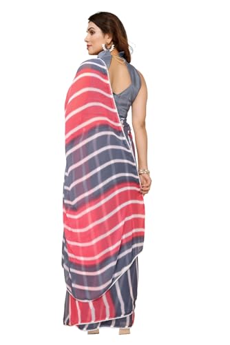 Image of ROOP SUNDARI SAREES Readymade Pleated Pre Drape Stitched Floral Printed Georgette Saree For Women's With Lace Border & Blouse(Ready To Wear One Minute)