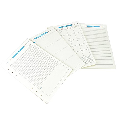 EsOffice Refill Paper, 6 Hole Loose Leaf Filler Paper, Diary/Weekly/Monthly/To Do List, Grid/Blank/Form/Line Pages, Appointments Books, A5 Size, 100 Sheets/200 Pages, 4 Pcs /Pack