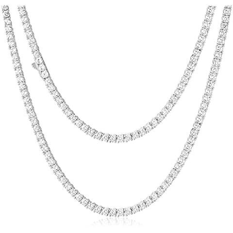 Luxfine 3mm Tennis Necklace for Women & Men, 14K White Gold Plated Cuban Link Chain 5A+ Cubic Zirconia Iced Out Choker Diamond Hip Hop Jewelry, Metal, Cubic Zirconia Cover