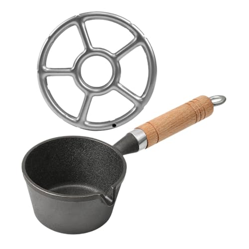 SHOWERORO ミニ鋳鉄フライパン 木製ハンドル付き 耐熱キャストアイアン製 小型卵焼き器 キャンプ 屋内外調理用 コンパクトミニスキレット 径