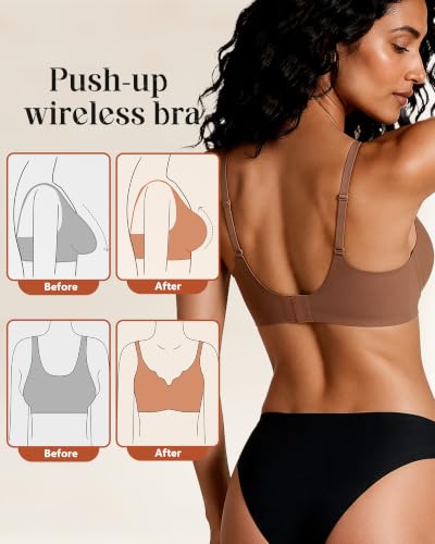 LEVAO Women's Seamless Wireless Jelly Push-Up T-Shirt Bra w/ Adjustable Straps (S-3XL, Various Colors) - image 2