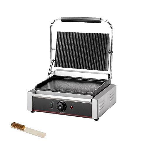 Commercial Panini Contact Grill Large Sandwich Press Panini Maker Machine Electric With Ribbed Top And Bottom Plate (Ribbed Top&Smooth Bottom)