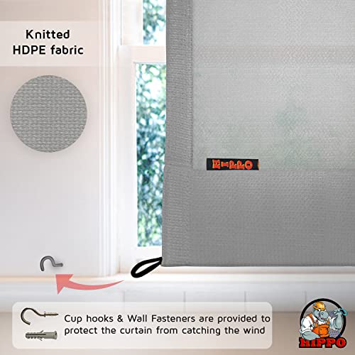 Image of HIPPO High Density Polyethylene 150 GSM Outdoor Loop Curtains Sun Blocking, UV Protection, Light-Filtering Balcony Curtain (Grey, 4.5FTX9FT, 1PC)