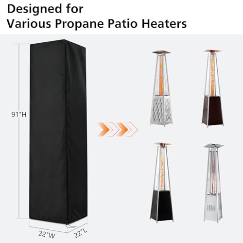 TheElves Patio Heater Cover, Outdoor Heater Covers Waterproof for EAST OAK Tower Heater, Heavy Duty Cover with Zipper, Drawstring and Long Buckle Strap - Square: 22\" x 91\"