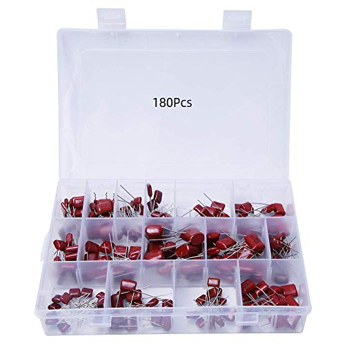 Condensador, 180PCS CBB surtido de condensadores de película de polipropileno 10nf 400v-68nf 630v, 15 tipos de condensador de película de polipropileno CBB 10nf/0.01uf/400v-68nf/0.0068uf/630v Cover