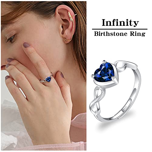 Shysnow Birthstone Infinity Heart Ring for Women 925 Sterling Silver Adjustable Open Infinity Symbol Promise Cubic Zirconia Dainty Engagement Wedding Simulated Gemstone Rings for Mothers Wife3