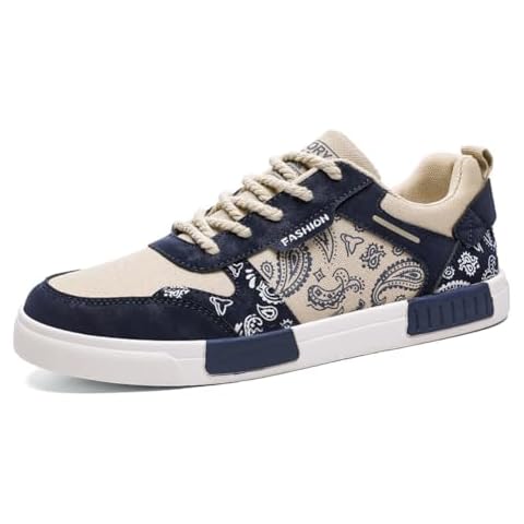 WELRUNG Men's Fashion Low Top Canvas Flats Casual Sneakers Walking Skateboarding Shoes Size 11.5 Blue Cover