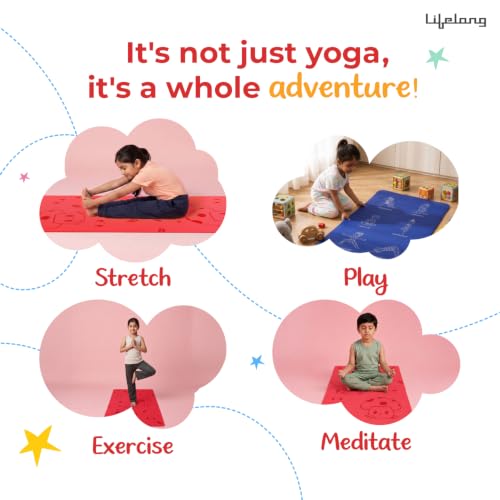 Image of Lifelong Kids Yoga Mat with Carrying Strap | Non-Toxic Yoga Mat for Children Workout & Exercise | Slip-Resistant Floor Mat for Kids Fitness, Play & Meditation | Exercise Mat for Home (Red)