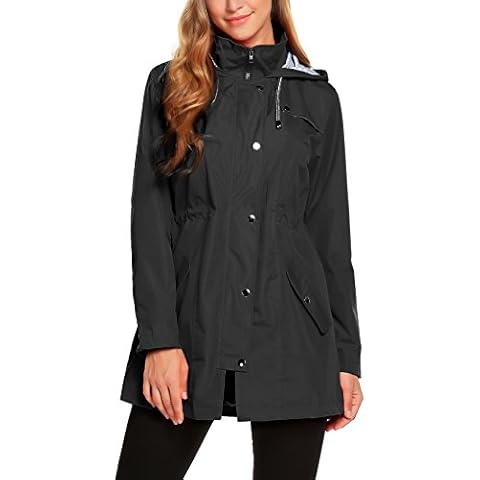 ZHENWEI Womens Lightweight Hooded Waterproof Active Outdoor Rain Jacket S-XXL - Black - Medium Cover