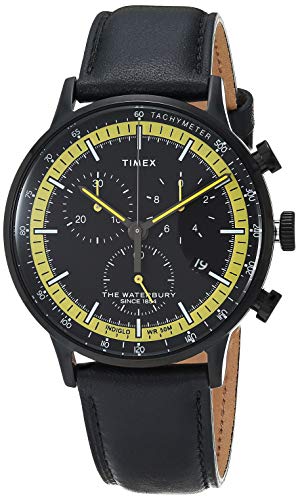 Timex Men's Waterbury Classic Chrono 40mm Watch  Black & Yellow with Genuine Leather Strap