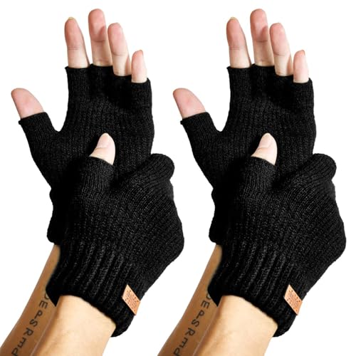 JYUYNY Mitaines – Mitaines demi-doigts pour homme et femme, gants d'hiver chauds tricotés pour la conduite, le travail, l'écriture, la course à pied., b, M
