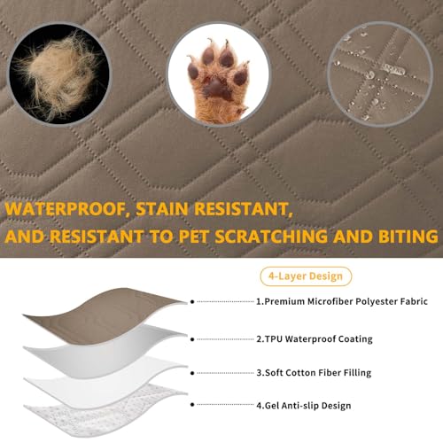 4 Pieces Click Clack Sofa Bed Cover 3 Seater, Quilted Convertible Folding Cover with 2 Removable Armrests and 1 Holders Covers (Camel)