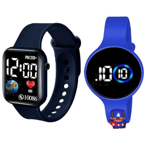 Image of Waterproof Digital LED Slim Round and Square Touch Colourful Display Wrist Watch for Boys & Girl's Stylish Kids Birthday Gift Digital Watch Combo of 2 Watches
