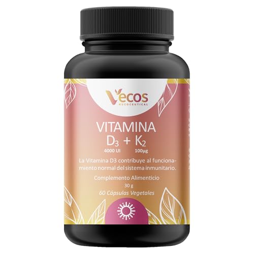 Vitaminas para Reforzar el Sistema Inmunológico | Vitamina D3 + K2 | Contribuye al Funcionamiento Normal de los Músculos | Propiedades Antioxidantes | 60 Cápsulas Vegetales