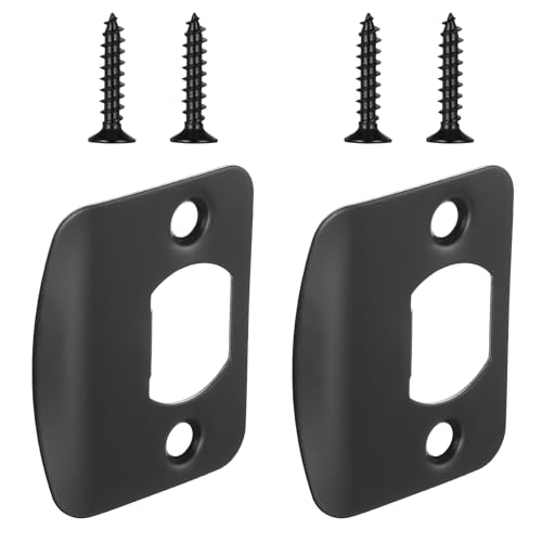 Door Strike Plate 2-1/4x1-3/4 2 Pcs Universal Round Corner Design Stainless Steel Construction Extended Lip Door Latch Plates Hardware with 4 Pcs 0.8 Screws for Interior/Exterior Doors (Black)