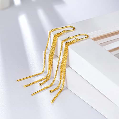 24K Solid Gold Earrings for Women, Real Pure Gold Dangle Earrings Lightweight Dainty Fashion Flower Ball Star Tassel Threader Earrings for Men Girlfriend4