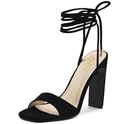 Ollio Women's Faux Nubuck Leg Open Toe Heeled Sandals SH175