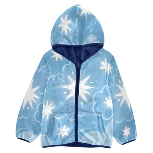 Stars and Clouds on Blue Toddler Fleece Jacket Girl Boys Hooded Fleece Jacket Coat Warm Outwear Zip-up 3-10T