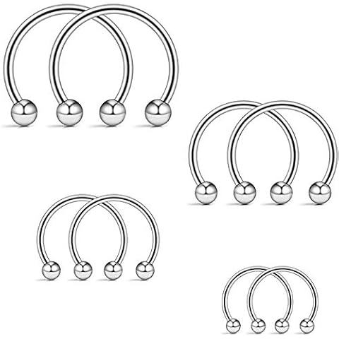 Briana Williams 4 Pairs Horseshoe Nose Rings Septum Hoop Surgical Steel 16G 6/8/10/12mm Lip Tragus Eyebrow Piercing Jewelry Cover