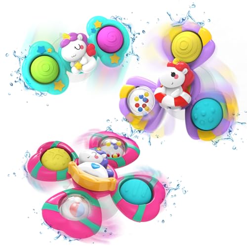 3PCS Suction Cup Spinner Toys,Bath Toys for Baby 12 18 Months,Toys for 1 2 Year Old Toddler Girls,Sensory Toys for Toddlers 1-3 First Birthday Baby Gifts for Girls