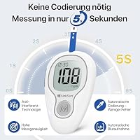 LinkSun Blutzuckermessgerät (mg/dL), 100 Teststreifen & Lanzetten, G-425-3 – Ansicht 3