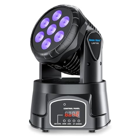 Seven Stars DJ Lights Moving Head 60W Light Stage Lighting RGBW DJ Light 9/16 Channel DMX-512 Spotlight for Bars, Disco, Church, Club, Party, Halloween Cover