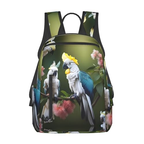 Sac à dos travail léger noir imprimé cacatoès oiseau fleur voyage shopping
