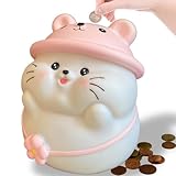 Piggy Bank Girls,Kitten Money Bank,Unbreakable Plastic Money Coin Bank for Boys and Girls,Children's Plastic Shatterproof Money Bank,Home Decoration, Birthday Gift (Pink Cat)