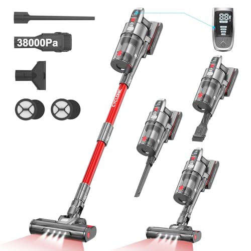Vistefly B6 Aspirateur Balai sans Fil 500W, 38KPA Aspirateur sans Fil Super Puissant 5 Niveaux Succion, 60Min Autonomie, Détection Poussière, 8 in 1 Aspirateur pour Poils Animaux Tapis Sol Dur