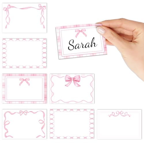 Image of Whaline 180 Pcs Pink Bow Name Tag Stickers Pretty Bowknot Rectangle Nameplate Stickers Classroom Bulletin Board Label Decals for Office School Desk Wall Decor