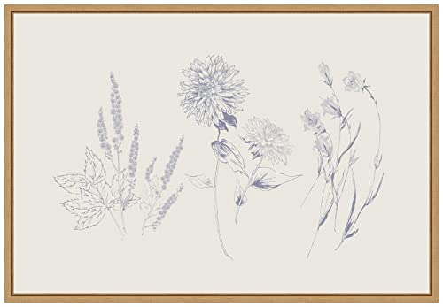 Amanti Art Framed Canvas Wall Art 16x23 Flowers on White VIII Blue by Wild Apple Portfolio, Framed Wall Art Canvas, Flowers Artwork, Modern Decor, Medium Poster Painting for Living Room, Bedroom,