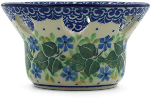 Authentic Polish Pottery Candle Holder in Aster Wreath Design Handmade in Boles?awiec Poland by Ceramika Artystyczna + Certificate of Authenticity