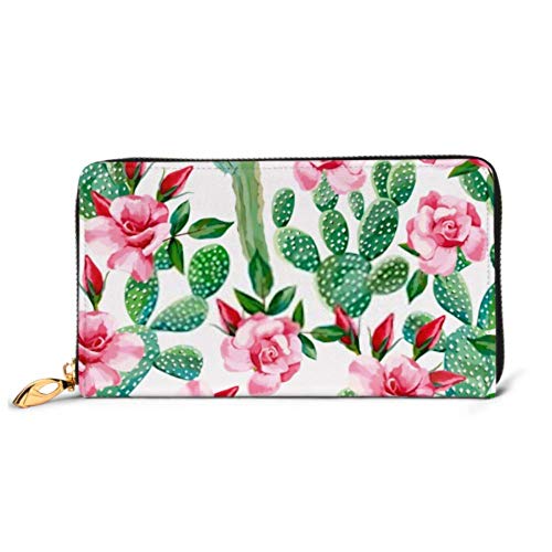Preisvergleich Produktbild JHGFG Mode Handtasche Reißverschluss Brieftasche Vektor Nahtlose Zusammensetzung Kaktus Blumen Rosen Telefon Clutch Geldbörse Abendkupplung Blocking Leder Brieftasche Multi Card