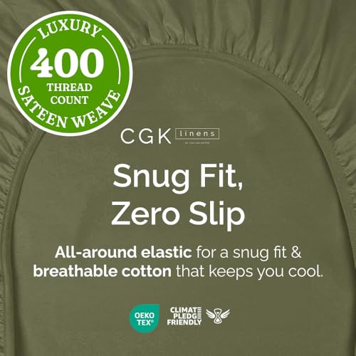 King 400 Thread Count Cotton Fitted Sheet - Hotel Quality 100% Cotton - Soft & Wrinkle Free - Deep Pockets - Fits Mattress Perfectly with No Pop-Off Elastic - One Fitted Bottom Sheet Only - Sage Green by CGK Unlimited - Used condition - US$36.42
