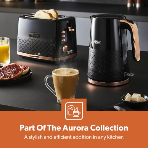 GEEPAS 1.7L Cordless Electric Kettle | Textured Kettle with 360° Rotational Base & Otter Control | Auto Shut Off LED Lighting | Space Saving Cord Storage Golden Rose Chrome Handle | 3000W Aurora - Image 8